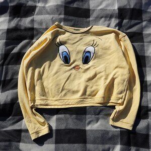 Vintage Yellow Looney Tunes Tweety Bird Croptop Sweater S
